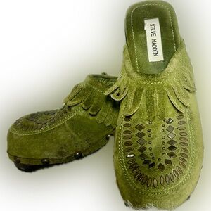 fairycore Steve Madden Green Suede Women's shoes studded clogs whimsigoth
